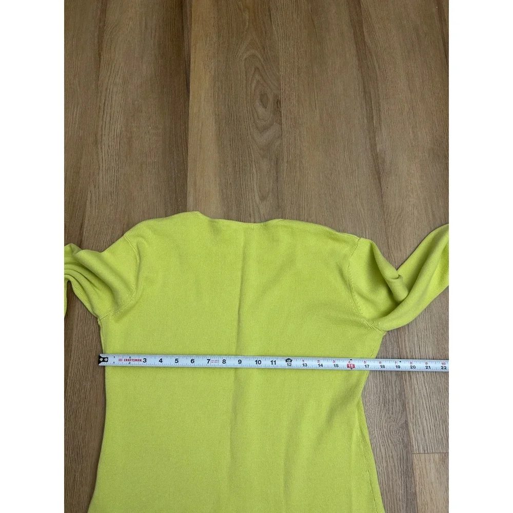 Citrine Yellow Green Scalloped Ribbed Cotton Cardigan Medium Coastal preppy - Picture 6 of 6